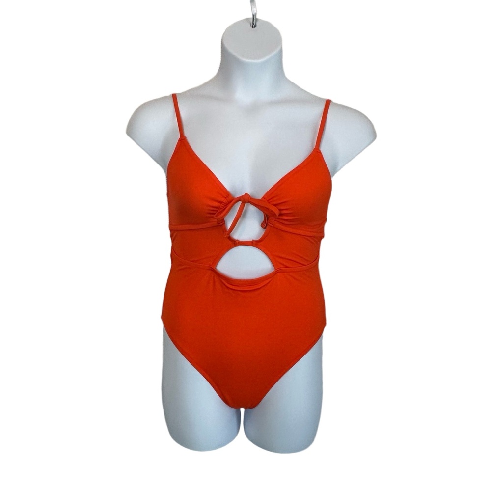 Victoria's Secret PINK Orange Large Cutout Back Tie Back One‎ Piece Swimsuit New